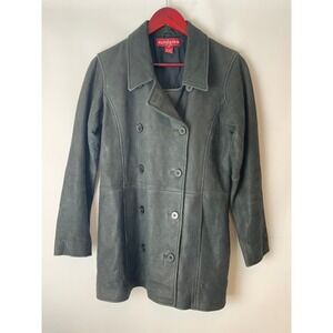 Sundance Leather Pea Coat Jacket Brown Petite Small